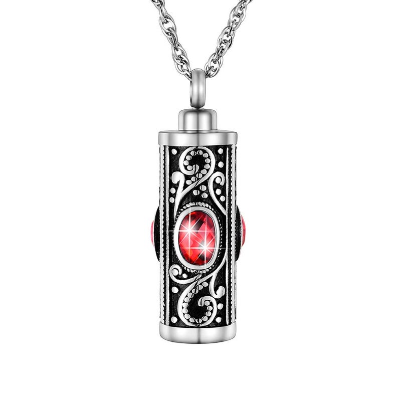 XIUDA Crystal Cremation Urn Necklace for Ashes Keepsake Cremation Jewelry for Human Ashes Stainless Steel Memorial Pendant with Flower (Red) - Image 1